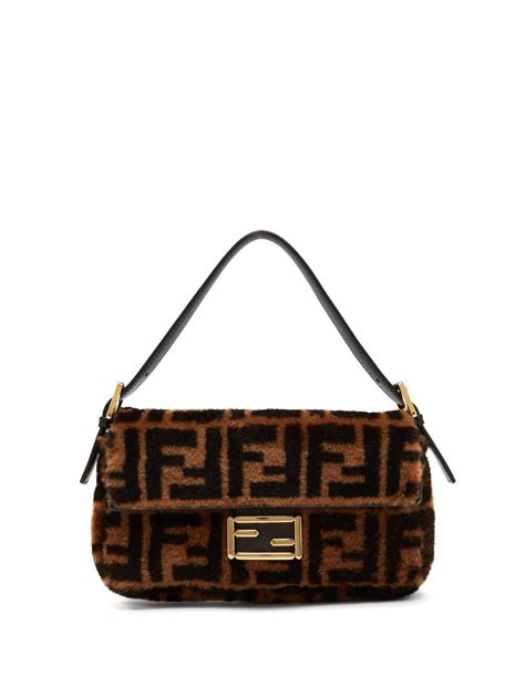 fendi shearling logo baguette|fendi bag.